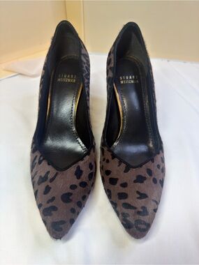 Stuart Weitzman Leopard Haircalf Pointed Toe Pumps in Brown and Black